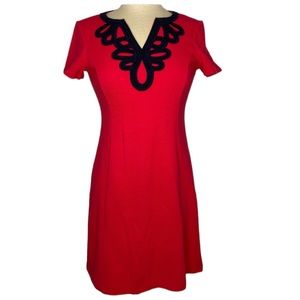Talbots Hot Pink Navy V Neck Ribbed Sheath Dress Petite Small
